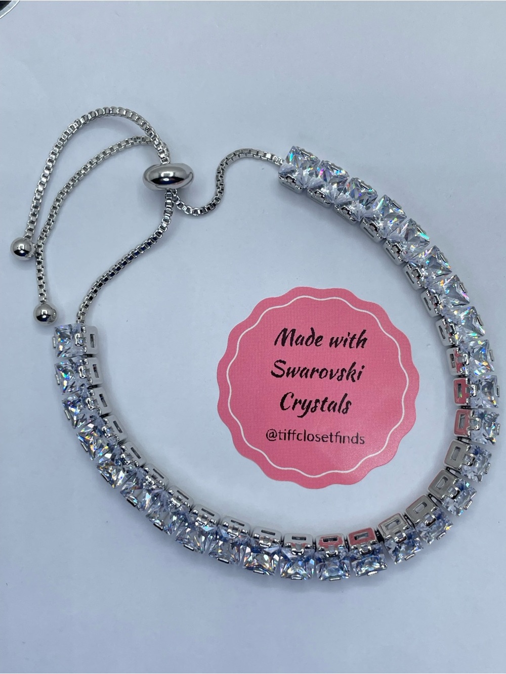 Swarovski Crystal Elements Diamond White Princess Cut Tennis Bracelet Silver